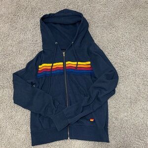 Aviator Nation Black Hoodie with Colored Stripes